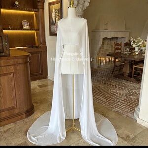 White Bridal Cape With Train